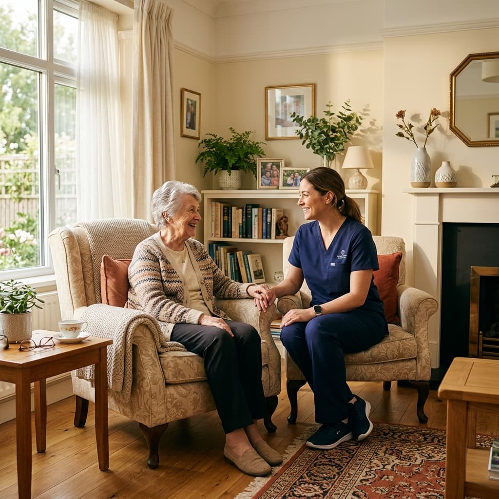 Caregiver sharing a warm moment with an elderly resident
