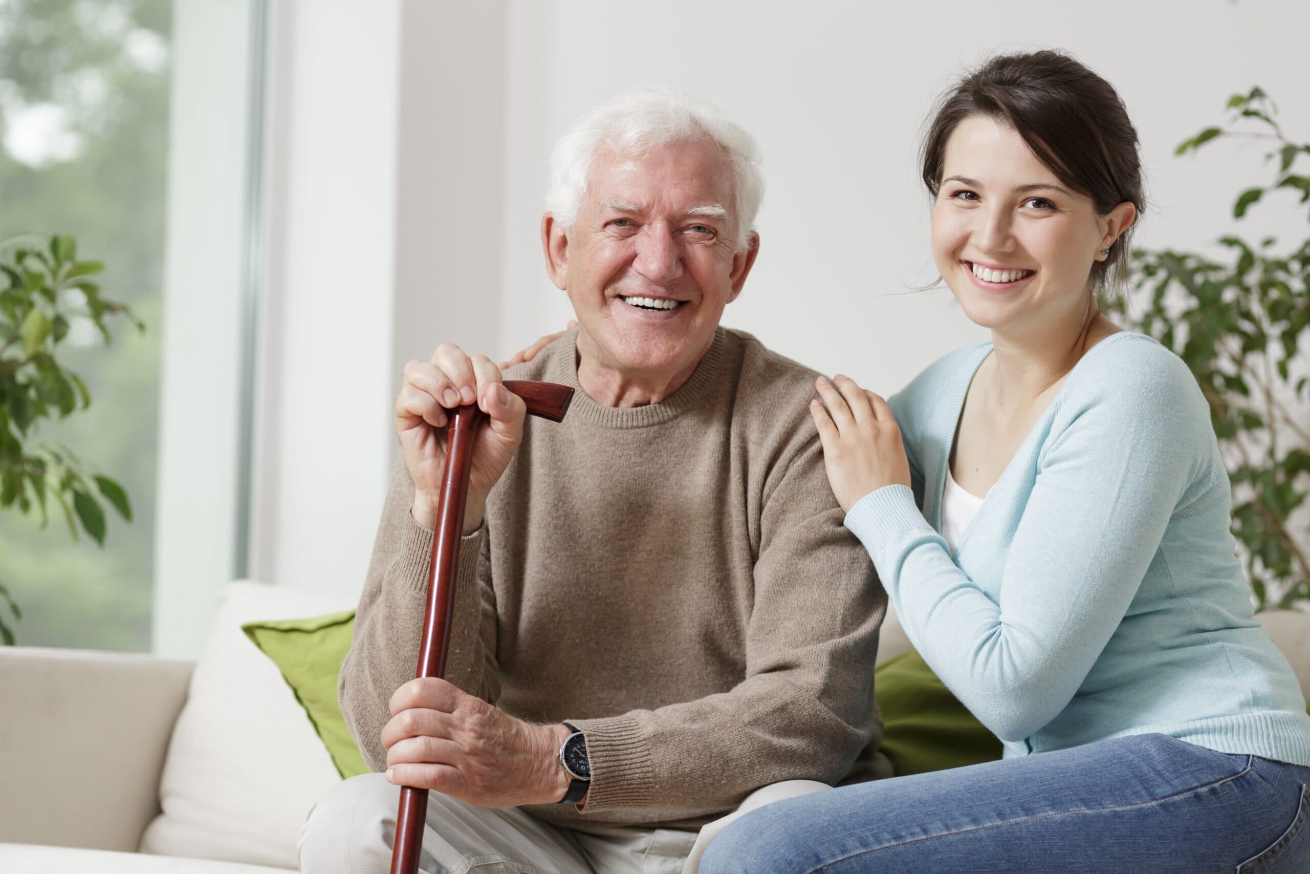 Caregiver and family member sharing a warm, reassuring moment